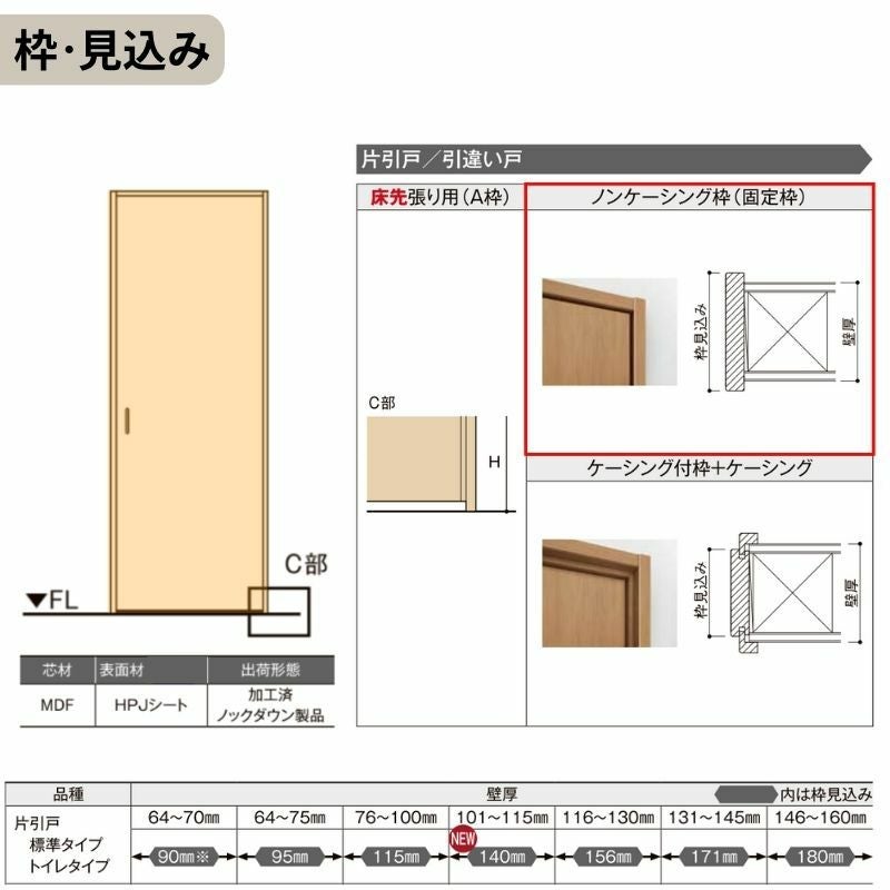 LIXIL 室内引戸 上吊方式 片引戸 標準タイプ ラシッサS パネルタイプ LAA ノンケーシング枠 1220/1320/1420/1620/1820 リクシル 室内建具 リフォーム DIY