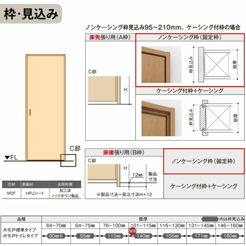 片引き戸 トイレタイプ Vレール方式 ラシッサS パネルタイプ LAB ノンケーシング枠 1220/1320/1420/1620/1820 リクシル トステム 室内片引戸 トイレドア LIXIL/TOSTEM リビング建材 室内建具 戸 扉 ドア リフォーム DIY 7枚目