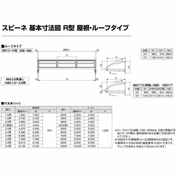テラス屋根 柱なしタイプ スピーネ リクシル 1.0間 間口1820×出幅885mm ルーフタイプ 屋根R型 耐積雪対応強度50cm リフォーム DIY 8枚目