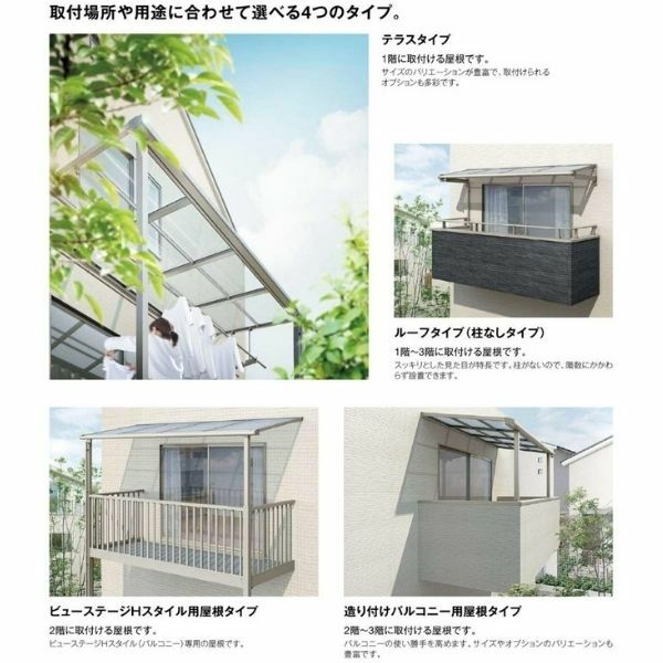 テラス屋根 スピーネ リクシル 1.0間 間口1820×出幅2685mm テラスタイプ 屋根F型 耐積雪対応強度50cm 標準柱 リフォーム DIY 2枚目