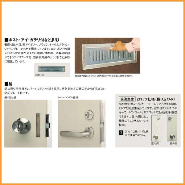 玄関ドア 勝手口ドア 汎用ドア LIXIL ロンカラーフラッシュドア半外付ランマ無 フラット 握り玉仕様 0818 枠寸法W803×H1820【リクシル】【トステム】【TOSTEM】 5枚目
