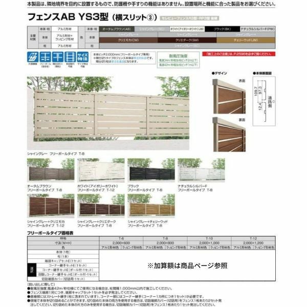 フェンス LIXIL フェンスAB YS3型(横スリット3) T-10 本体 2000mm(フリーポールタイプ専用)×1000mm 2枚目
