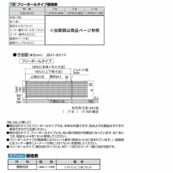 フェンス LIXIL アルメッシュフェンス 1型 フリーポールタイプ T-10 本体 1979×1000mm 4枚目