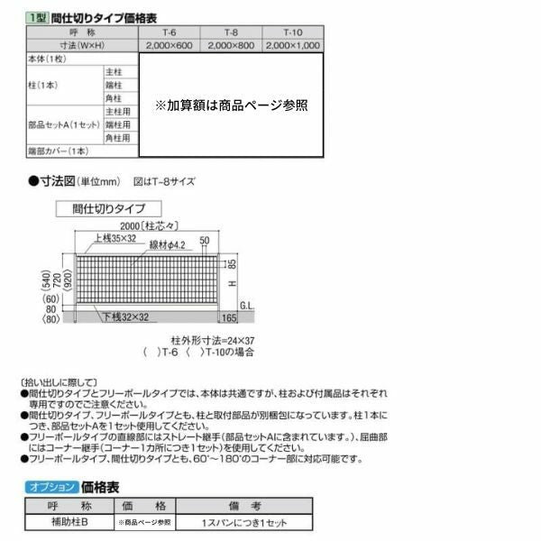 フェンス LIXIL アルメッシュフェンス 1型 間仕切りタイプ T-6 本体 2000×600mm 4枚目