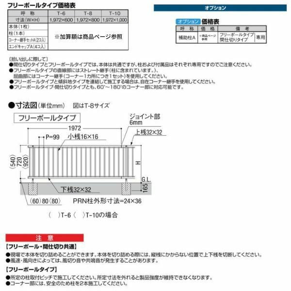 フェンス LIXIL ハイサモア フリーポールタイプ T-8 本体 1972×800mm 4枚目