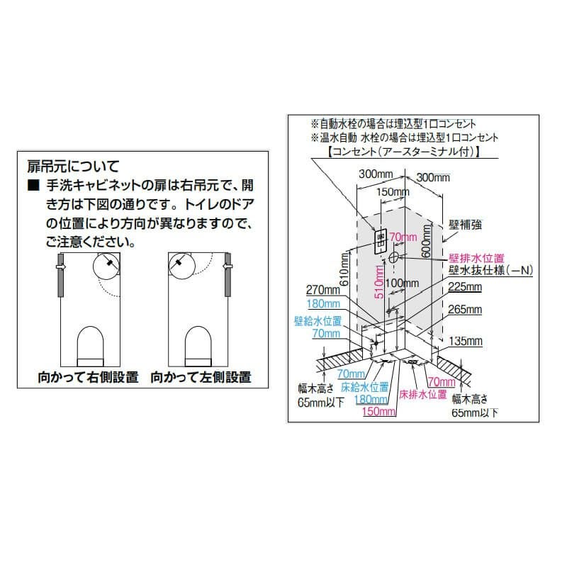 トイレ手洗 コーナー手洗キャビネット(左右共通)【YL-D201UCCAJ】壁排水 自動水栓  LIXIL リクシル 6枚目