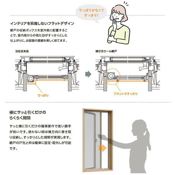 網戸 リフォーム網戸 横引きロール網戸 オーダーサイズ 窓サイズ 1枚 採寸W180-800mm 採寸H230-999mm LIXIL リクシル純正 窓 交換 DIY 5枚目
