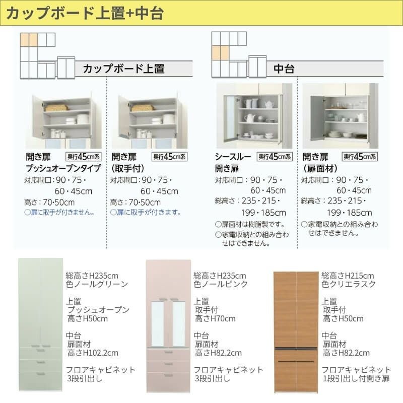 26年新モデル カップボード シエラ 間口45cm(R/L) 高さ165/185/215/235cm 奥行45cm W450mm グループ2 LIXIL リクシル 食器棚 トールタイプ スリム 一人暮らし キッチン収納 キッチンボード セミオーダー 仕様変更 施主支給 リフォーム DIY