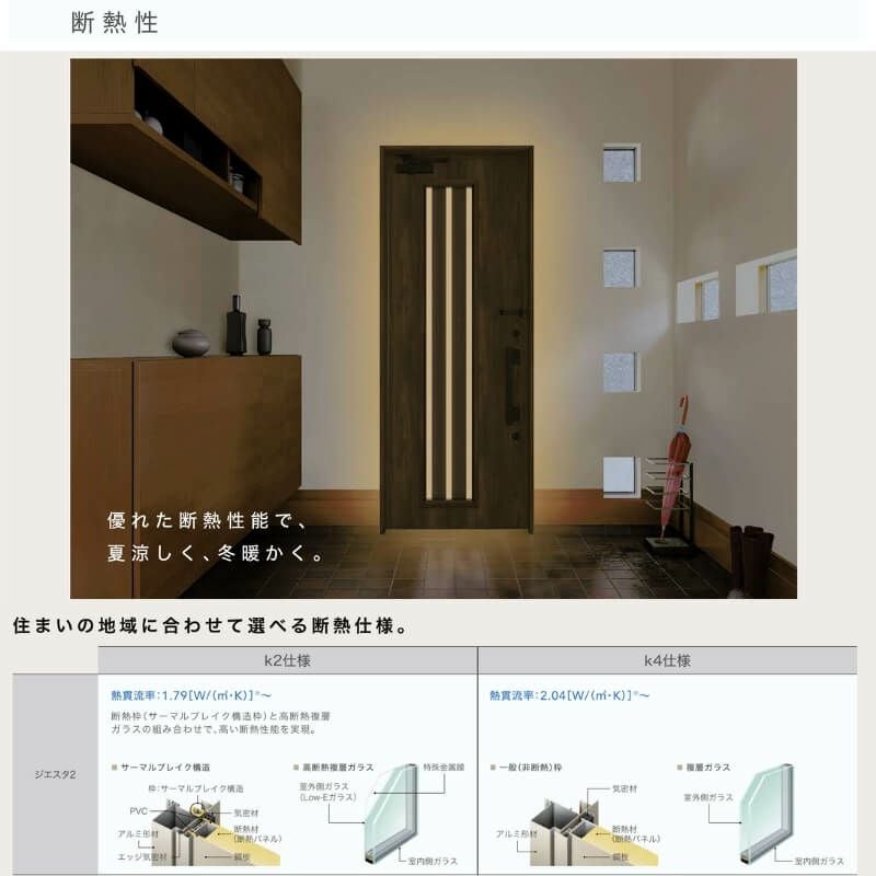 玄関ドア 断熱k2/k4仕様 ジエスタ２ 両袖 C73型 W1240×H2330mm エントリーシステム/FamiLock対応玄関ドア リクシル LIXIL トステム TOSTEM 住宅 ドア 玄関サッシ アルミサッシ 交換 リフォーム DIY 3枚目
