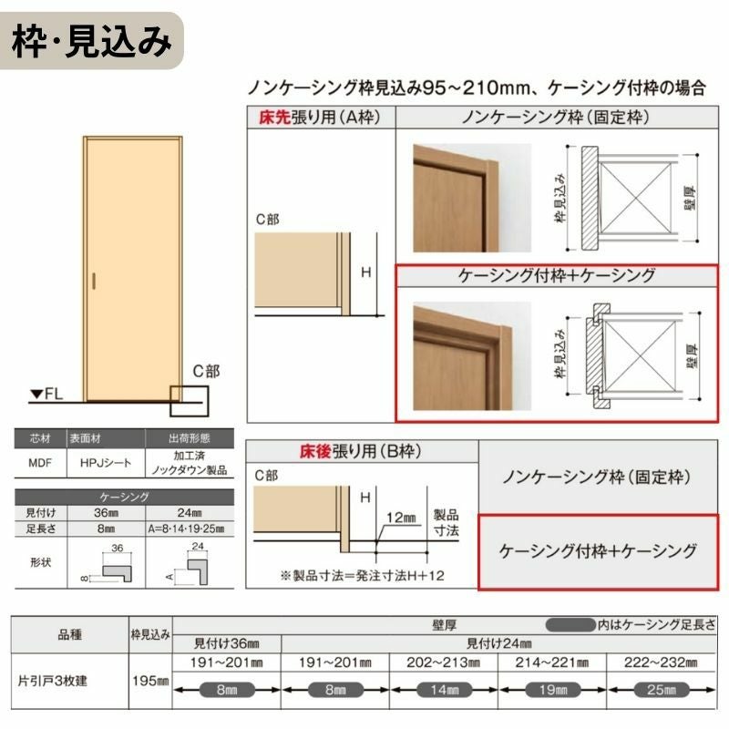 オーダーサイズ リクシル ラシッサＳ 室内引戸 Vレール方式 片引戸3枚建 ASKT-LAG ケーシング付枠 W2308～3916㎜×Ｈ1728～2425㎜ 6枚目