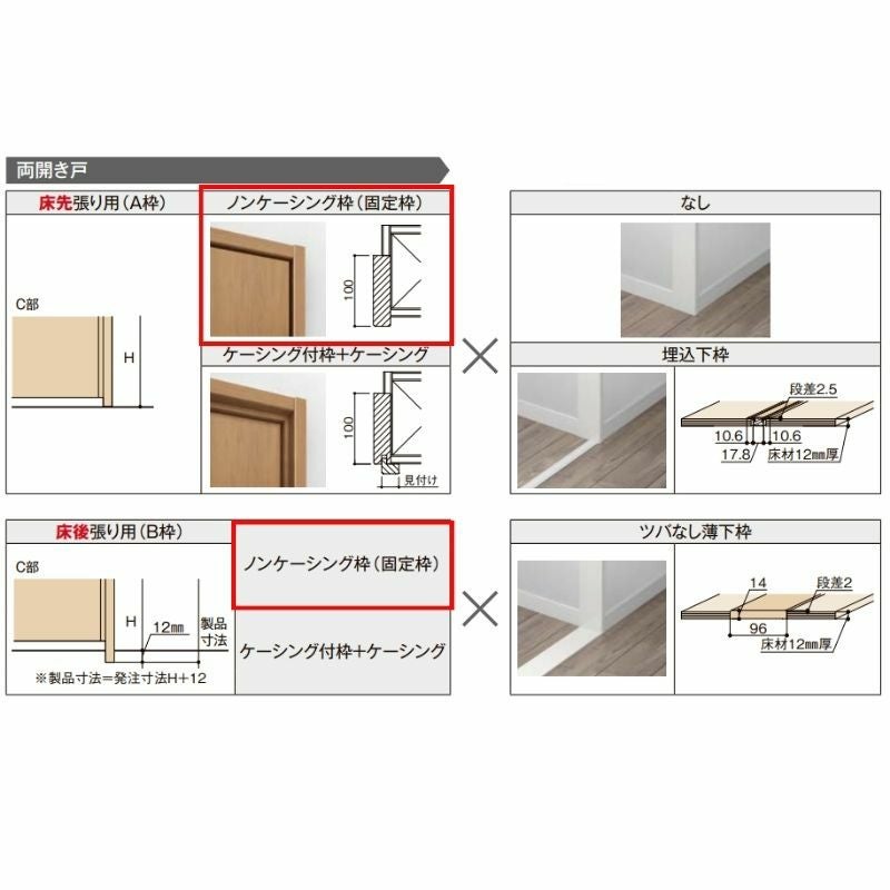 オーダーサイズ リクシル ラシッサS クローゼットドア 両開き戸 LAA ノンケーシング枠 W553～953㎜×H1823～2023㎜ 押入れ 棚 リフォーム DIY 9枚目