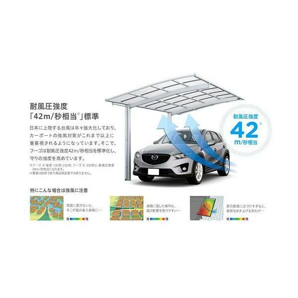 カーポート 2台駐車場 リクシル フーゴF 2台用 屋根連結(奥行違い) 24-57・36-54型 W6134(7792)×L5701 ポリカーボネート屋根材 車庫 ガレージ 本体