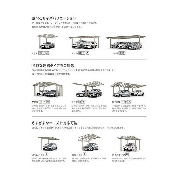 カーポート 2台駐車場 リクシル フーゴF 2台用 屋根連結(奥行違い) 24-57・36-54型 W6134(7792)×L5701 ポリカーボネート屋根材 車庫 ガレージ 本体