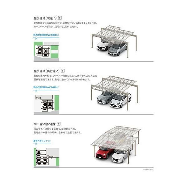 カーポート 2台駐車場 リクシル フーゴF 2台用 屋根連結(奥行違い) 24-57・36-54型 W6134(7792)×L5701 ポリカーボネート屋根材 車庫 ガレージ 本体