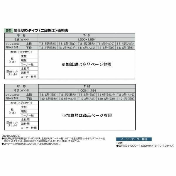 フェンス LIXIL サニーブリーズフェンス S型＜採光タイプ＞ 間仕切りタイプ(二段施工) T-16 本体 上段T-8(S型)/下段T-8(A型) 1000×1554mm 3枚目