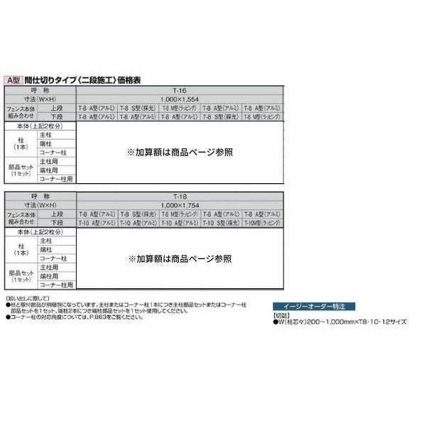 フェンス LIXIL サニーブリーズフェンス A型＜アルミタイプ＞ 間仕切りタイプ(二段施工) T-16 本体 上段T-8(S型)/下段T-8(A型) 1000×1554mm 3枚目