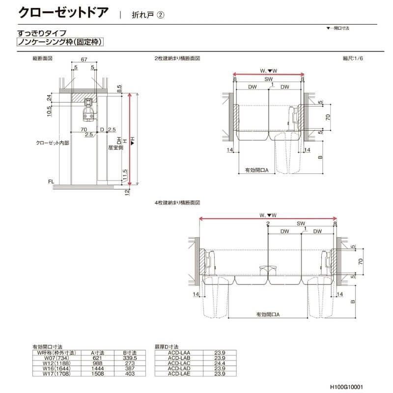 【オーダーサイズ 】リクシル ラシッサD ラテオ クローゼット 4枚折れ戸 すっきりタイプ ALCD-LAA ノンケーシング枠 W1020～1820mm×H1518～2425mm ミラー付/無 8枚目