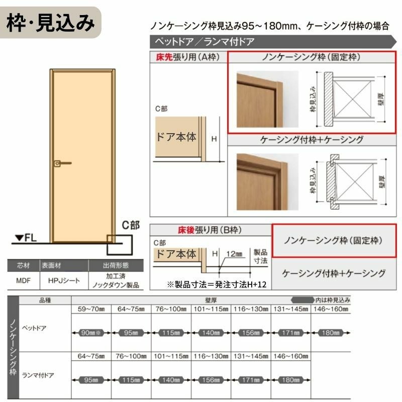 ランマ付 室内ドア ラシッサS LGY ノンケーシング枠 0724 W780×H2400mm ガラス入りドア 錠付き/錠なし リクシル LIXIL 屋内 セミオーダー 建具 ドア 木製 おしゃれ 室内ドア 交換リフォーム DIY   【リフォームおたすけDIY】 8枚目
