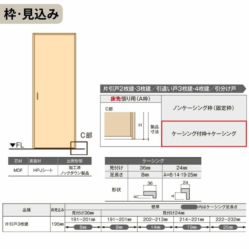 可動間仕切り LIXIL 室内引戸 上吊方式 片引戸3枚建 ラシッサS ガラスタイプ LGY 3220/3223 ケーシング付枠 リクシル トステム 引き戸 リフォーム DIY