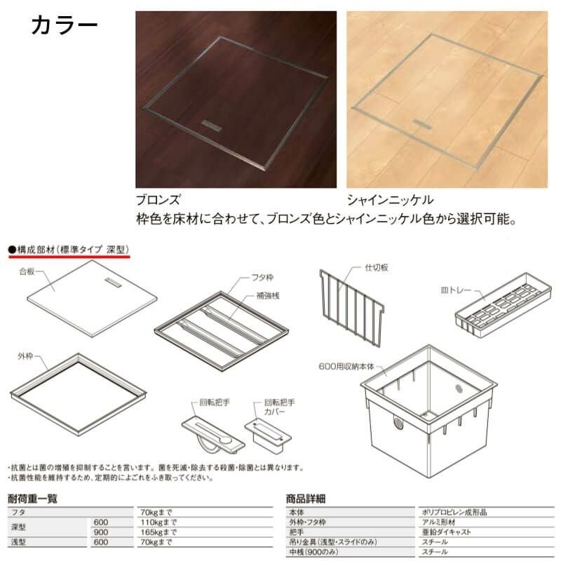 床下収納 標準タイプ 深型600 □-A600-MAJ7 寸法(mm) 606×606×463 抗菌仕様 LIXIL リクシル 床下 収納 3枚目