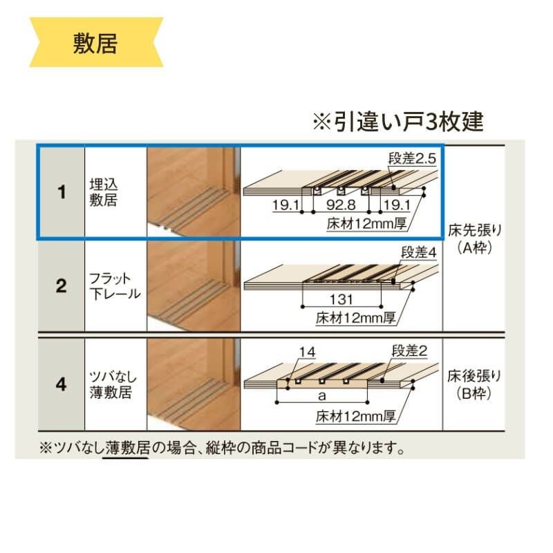 【オーダーサイズ 】TA 室内引戸 Vレール方式 ノンケーシング枠 引違い戸3枚建/EAA(パネルタイプ) W1322～2942mm×H628～2425mm LIXIL 建具 リフォーム DIY