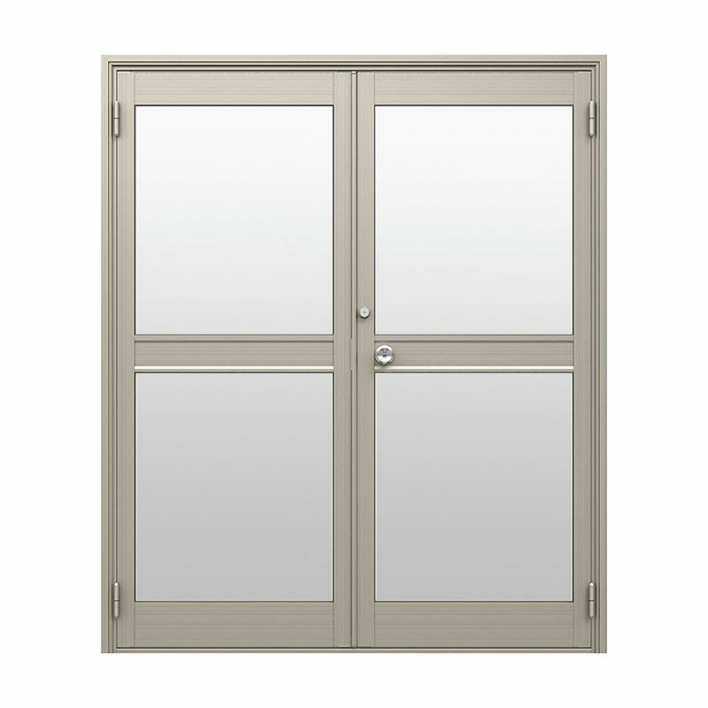 クリエラガラスドアPG 半外付型 特注 W1085～1855×H1901～2217mm オーダーサイズ 店舗ドア 両開きドア 中桟付仕様 複層ガラス LIXIL リクシル リフォーム DIY