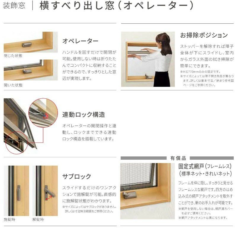 横すべり出し窓 オペレーターハンドル 06909 サーモス2-H W730×H970 mm 複層ガラス 樹脂アルミ複合サッシ よこすべりだし LIXIL リクシル 断熱 リフォーム
