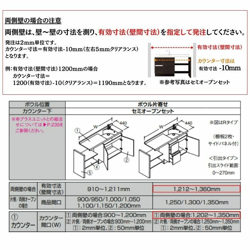 洗面化粧台エスタ ボウル一体タイプ システム カウンター下 間口W1202～1350mm セミオープン 両側壁 引出タイプ750mm NSV1-440N■L(Ｒ)W他 LIXIL/INAX リクシル 化粧台 リフォーム DIY