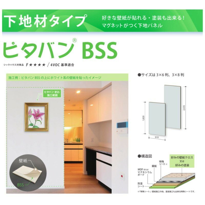 【法人限定販売】ピタバンBSS 不燃仕様 厚み3×幅910×高さ1820mm マグネット パネル 下地材 磁石 壁装材 マグエックス magX リフォーム