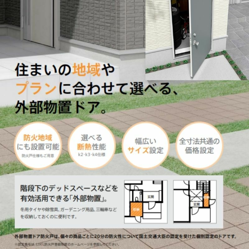 外部物置ドア防火戸 k2/k3仕様 11型 片開き フラット枠 /立ち上がり枠 レバーハンドル/握り玉 W640 ×H1912mm リクシル LIXIL 扉 シンプル リフォーム 収納 DIY