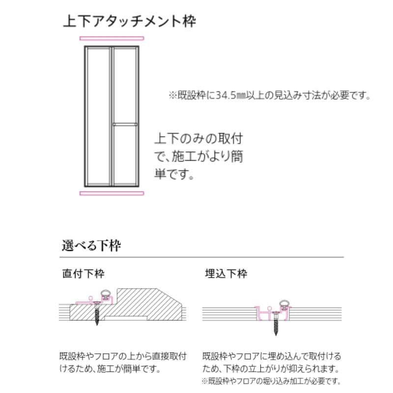 YKKAP 室内折戸 ドアリモ 上下アタッチメント枠付き 無採光デザイン 室内ドア 室内建具 2枚折戸 リフォーム 取替