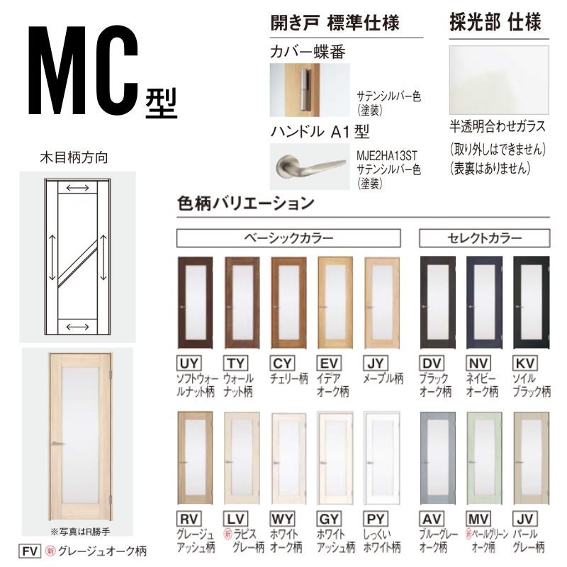 パナソニック ベリティス 片開きドア 採光タイプ MC型 スタンダードレーベル UW735/755/780/825/875×UH2035mm 固定枠 2ｍ高 Panasonic 内装ドア 建具 DIY