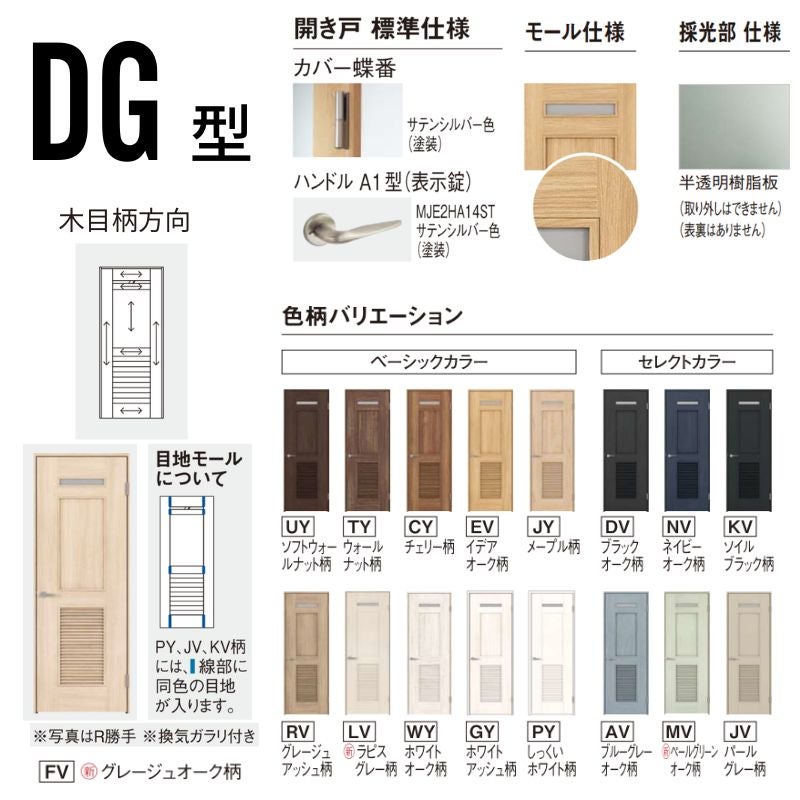 パナソニック ベリティス 片開きドア 洗面タイプ DG型 通気ガラリ付き スタンダードレーベル UW650/735/755/825×UH2035mm 固定枠 2ｍ高 内装ドア 建具 DIY