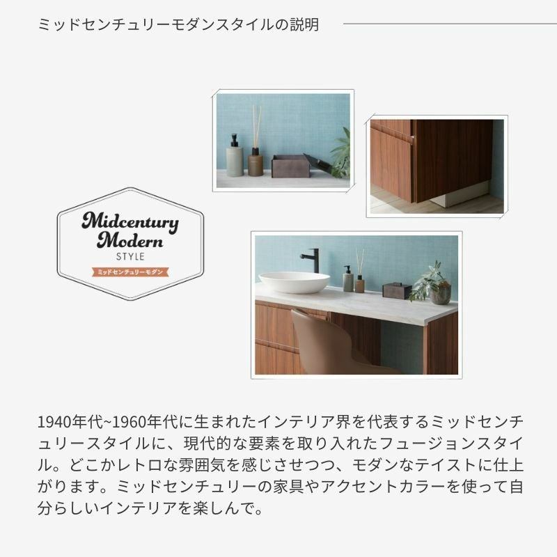 洗面化粧台 スマートサニタリー Plan MC-01L/R W1500×D530×H1900mm ミッドセンチュリーモダン シングルワンホール混合栓 アイカ AICA 洗面台 おしゃれ