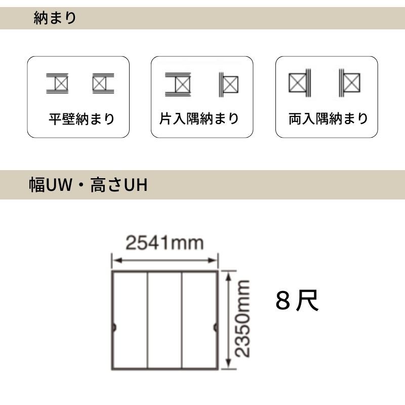 パナソニック ベリティス クローゼットドア 3枚連動引き戸 UW2541×UH2350(8尺) PA型 (フラットタイプ) 押入 引戸 収納 建具 おしゃれ リフォーム DIY Panasonic