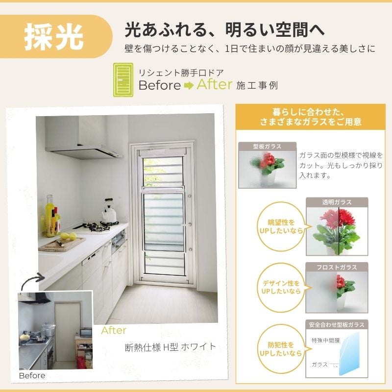 【工事パック】 リフォーム用勝手口ドア リシェント ランマなし 断熱仕様 W516～916mm×H1426～2256mm 特注 取替 裏口 リクシル/LIXIL 工事保証付