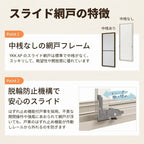 YKKap スライド網戸V2 XMH オーダーサイズ 出来幅MW701~800mm 出来高MH1501~1600mm  引違い網戸 2枚建て用 1セット 防虫網戸 風通し 簡単 交換 DIY リフォーム