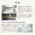 洗面化粧台 カスタムバニティ カウンター間口800~1800mm 壁位置 両側壁 現場カット可 ボウル間口600mm ボウル位置中央 シャワー水栓 リクシル LIXIL 造作風