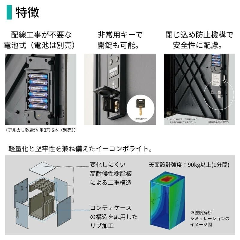 Panasonic 宅配ボックス イーコンボライト ラージタイプ 右開き 電子錠タイプ 幅390×奥行473×高さ790mm CTN6250R 戸建 パナソニック 置き配 DIY リフォーム