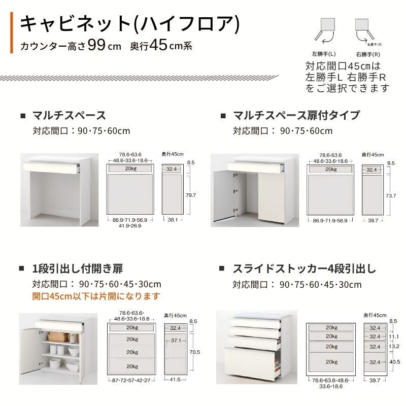 26年新モデル カップボード ノクト 食器棚 間口180cm(60+60+60)cm 壁付型 ハイフロアキャビネット カウンター高さ99cm 奥行45cm W1800mm リクシル グループ3