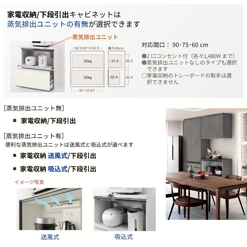 26年新モデル カップボード ノクト 食器棚 間口225cm(90+75+60)cm 壁付型 ハイフロアキャビネット カウンター高さ99cm 奥行45cm W2250mm リクシル グループ3