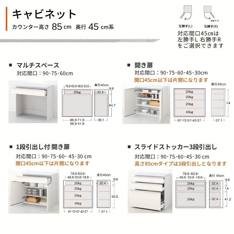26年新モデル カップボード ノクト 食器棚 間口180cm(60+60+60)cm 壁付型 フロアキャビネット カウンター高さ85cm 奥行45cm W1800mm LIXIL リクシル グループ3