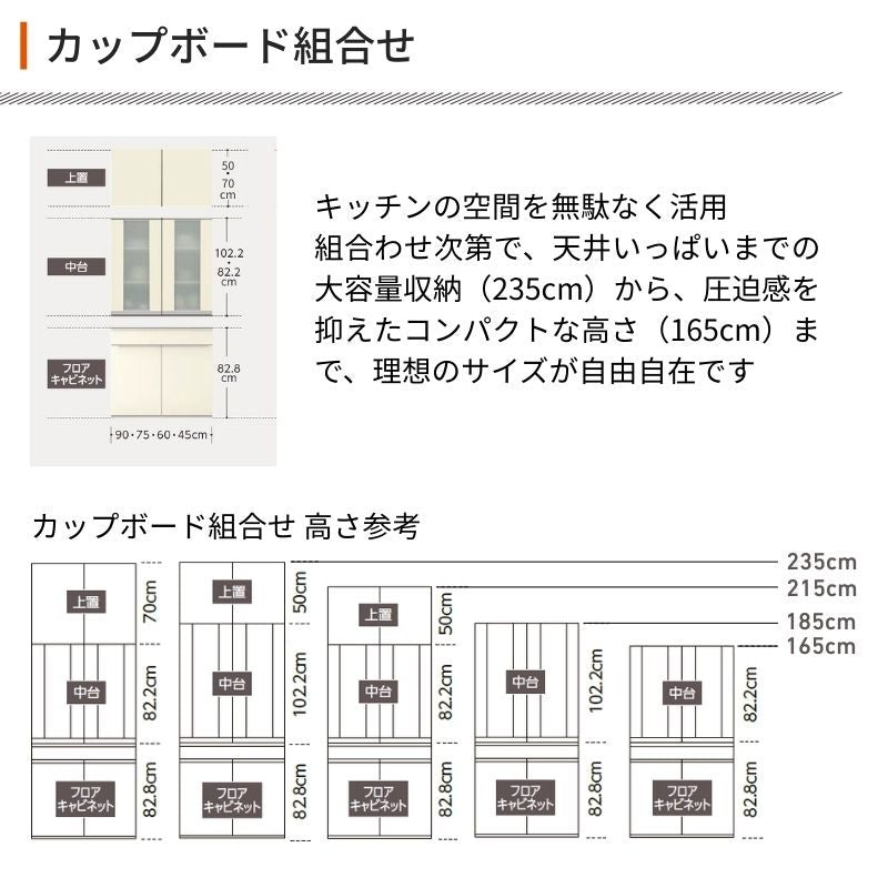 26年新モデル カップボード ノクト 食器棚 間口90cm 壁付型 トールタイプ 高さ235/215/185/165cm  奥行45cm W900mm おしゃれ リクシル グループ1