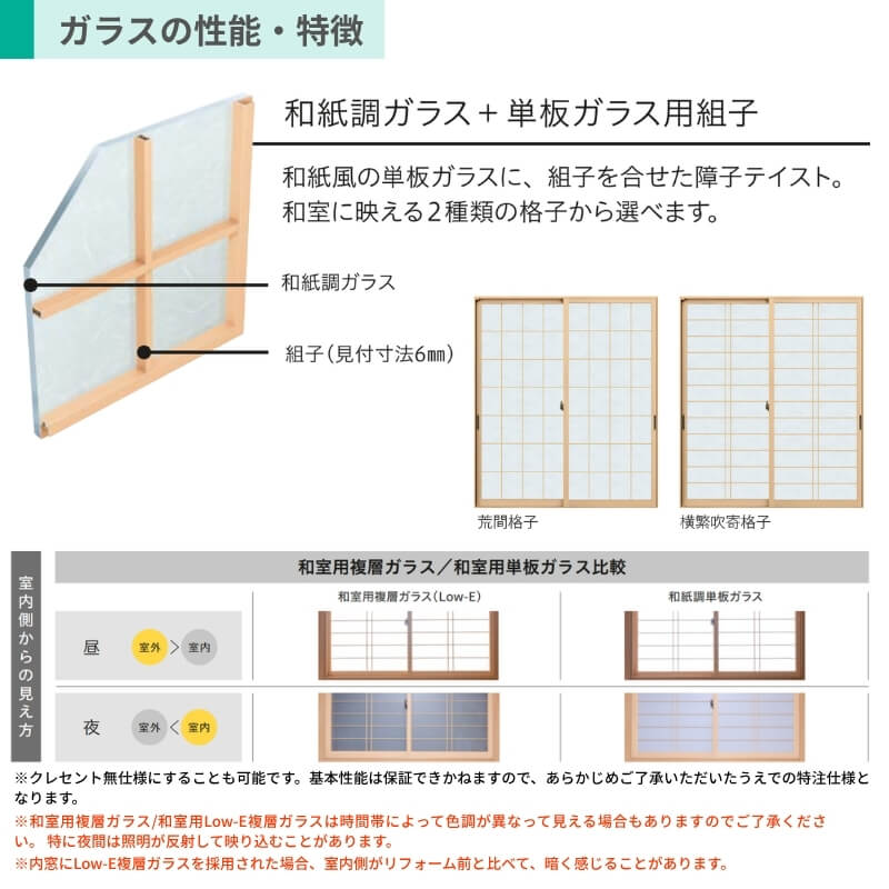 二重窓 内窓 YKK ウチリモ 2枚建 引違い窓 単板ガラス 荒間格子 和紙調 3mm/5mm W1201～1944 H1801～2000mm YKKap 断熱 防音 結露対策 マンション 薄型 サッシ