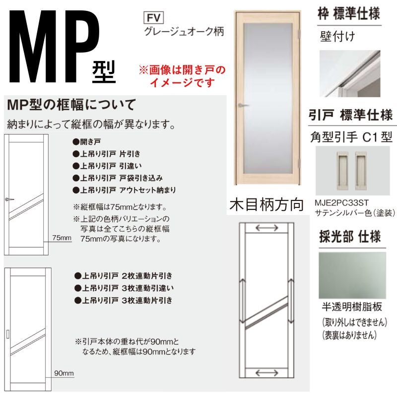 【オーダーサイズ】室内引戸 アウトセット納まり 2枚両引き戸 ベリティス MP型 UW幅1106～1560×UH高さ1645～2359mm 壁付け 半透明樹脂板 建具 交換 パナソニック DIY