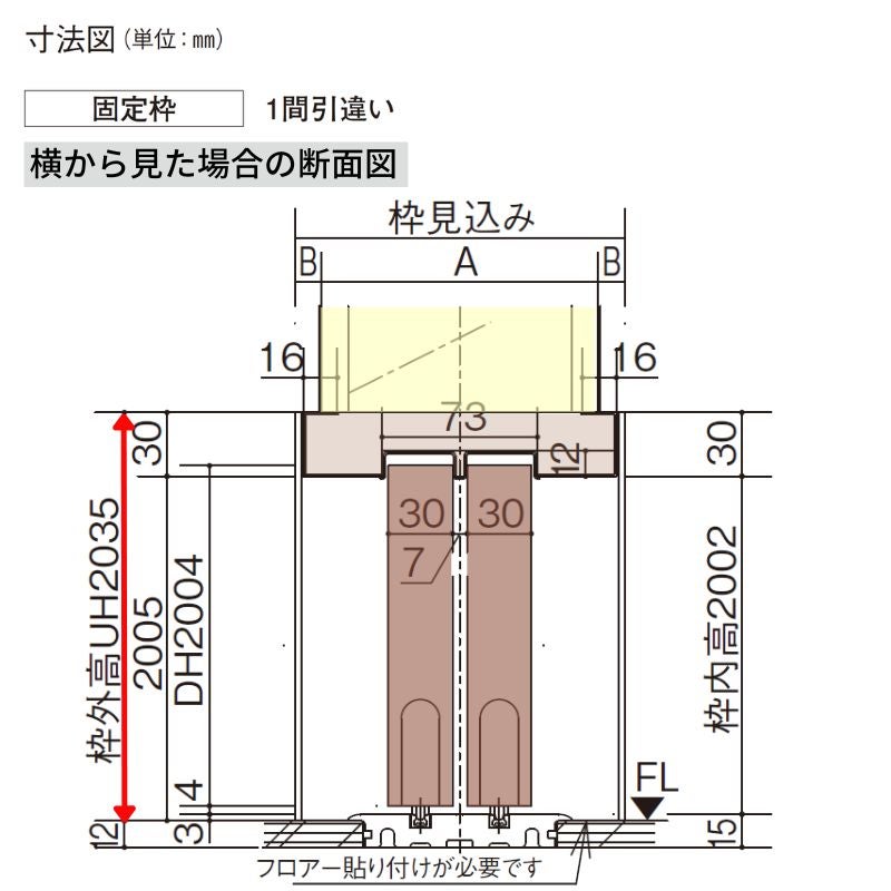室内引戸 Y戸車引戸 引違い戸 ベリティス パネルタイプ PA型 UW1645mm×UH2035mm 固定枠 スタンダードレーベル パナソニ…