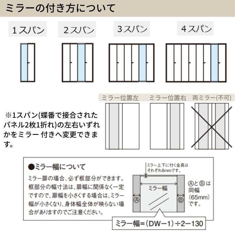 【オーダーサイズ】 パナソニック ベリティス クローゼットドア 折れ戸 4枚 PH(取っ手レス) UW1101~1800×UH1500~1800 レールあり 収納 建具 特注リフォーム
