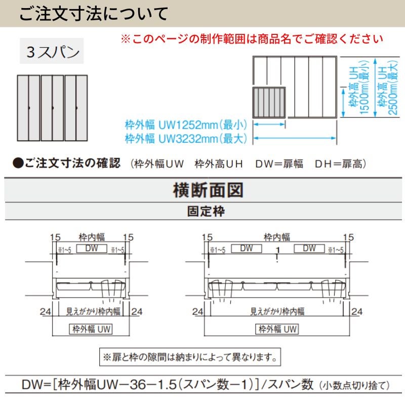 【オーダーサイズ】 パナソニック ベリティス クローゼットドア 折れ戸 6枚 PA(フラット) UW1801~2700 ×UH1500~1800 レールあり 収納 建具 特注リフォーム