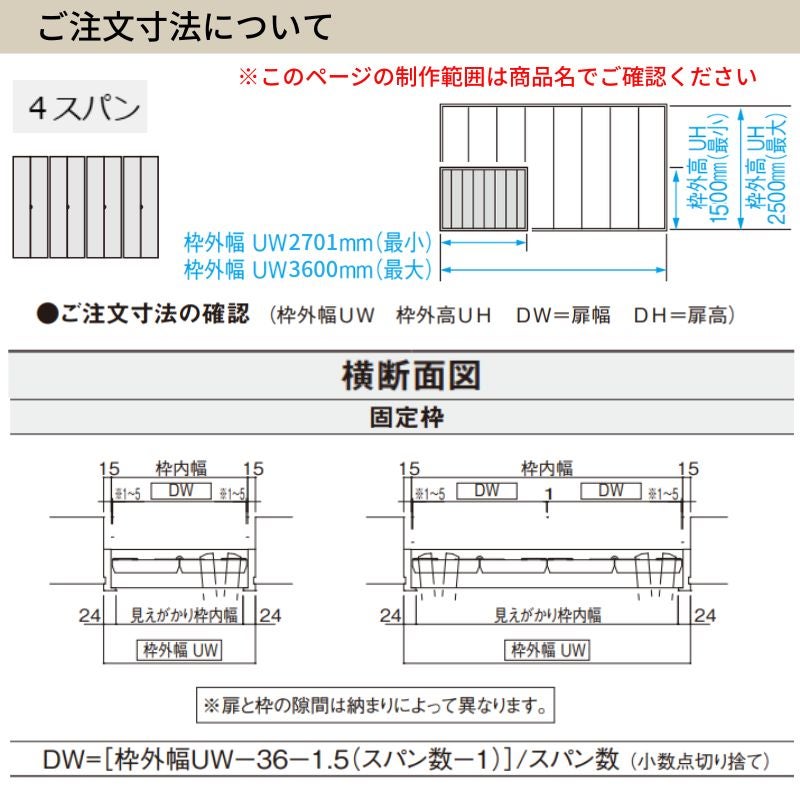 【オーダーサイズ】 パナソニック ベリティス クローゼットドア 折れ戸 8枚 PH(取っ手レス) UW2701~3600 ×UH2401～2500 レールあり 収納 建具 特注リフォーム