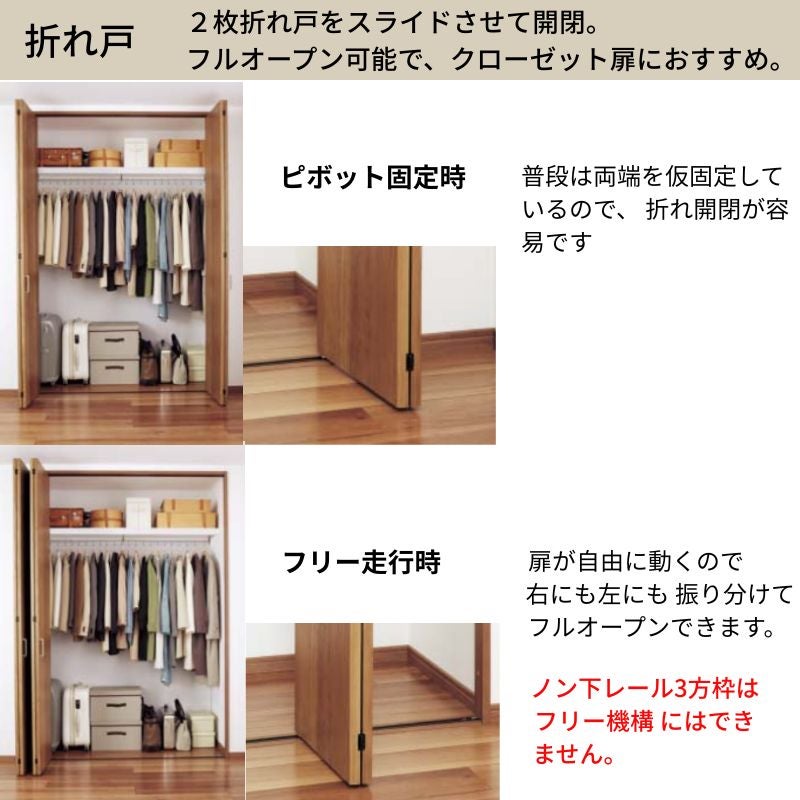 【オーダーサイズ】 パナソニック ベリティス クローゼットドア 折れ戸 4枚 PA(フラット) UW1101~1800×UH2101～2400 ノンレール 収納 建具 特注リフォーム